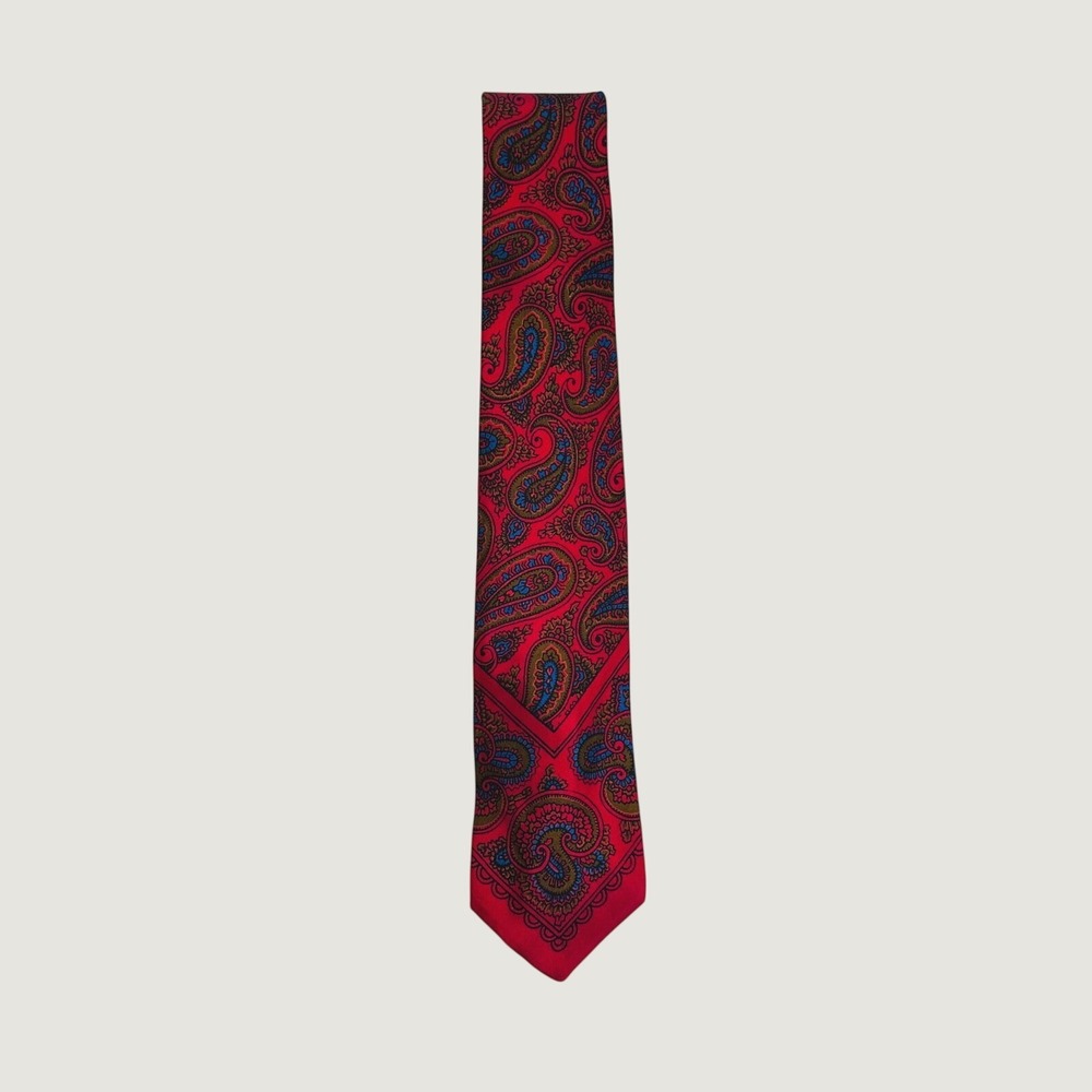 Mr. John Hirsch's Atlanta Vintage Retro Silk Paisley Tie Red Blue Olive Green